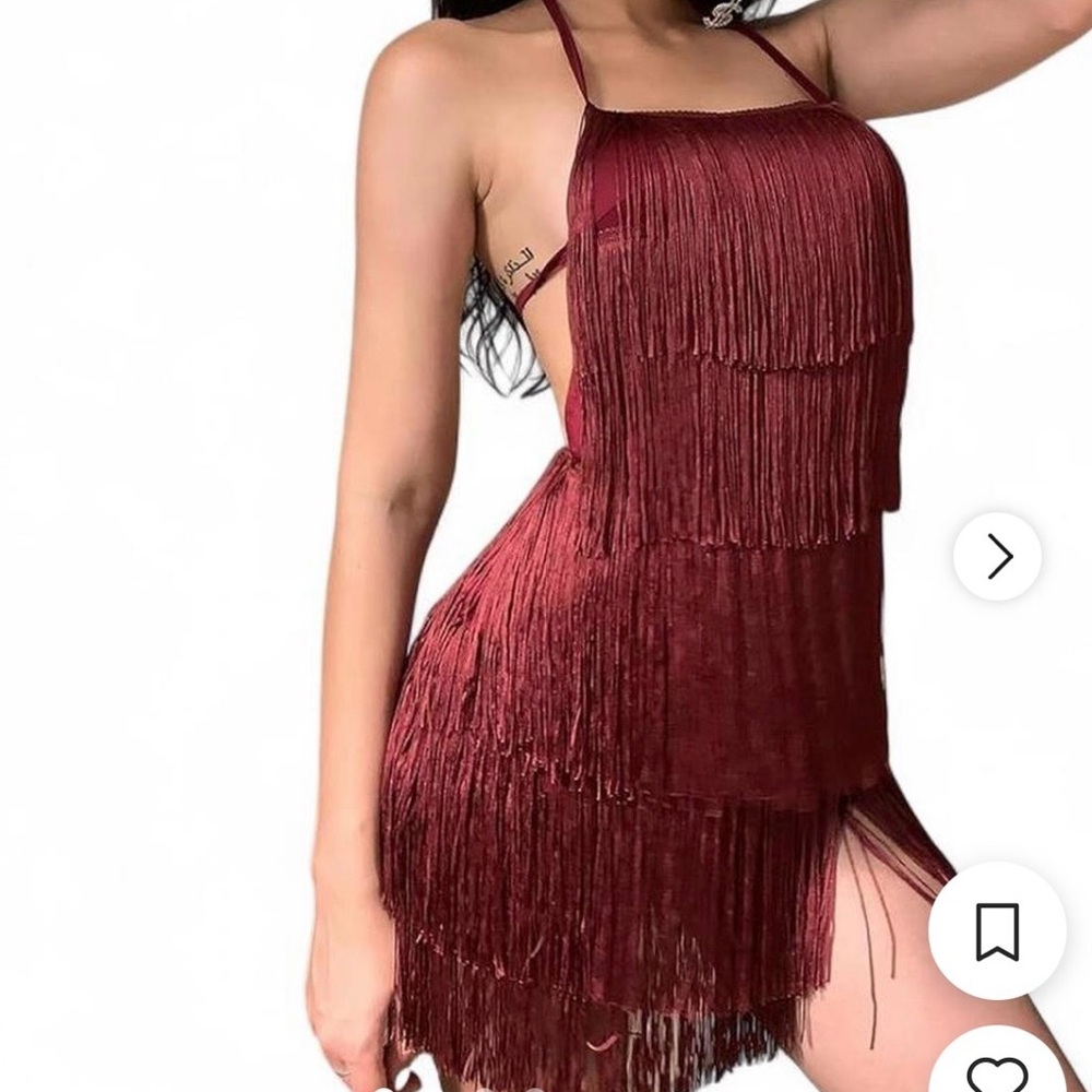 Elegant Burgundy Fringe Dress